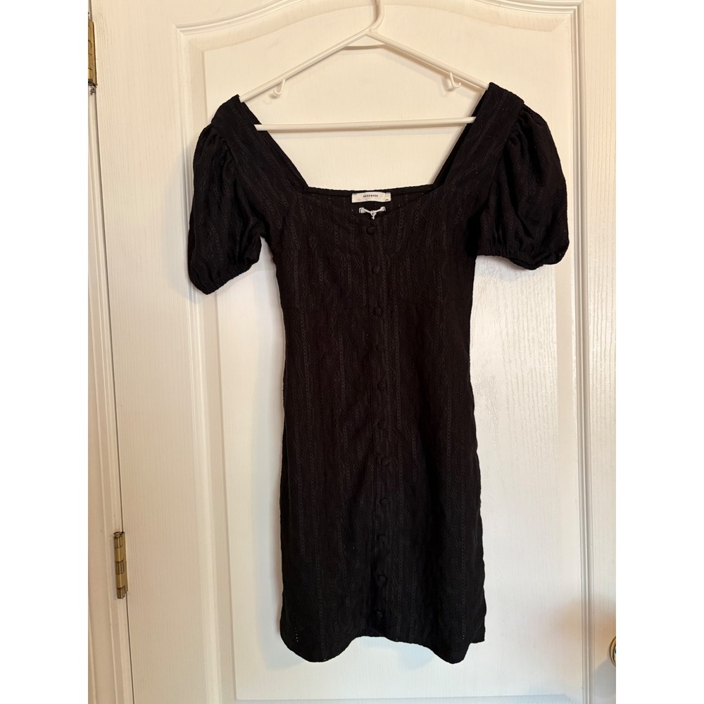 Reserved Mini Dress Women XS Black NEW Puff Sleeve Pointelle Button Front LBDcoq